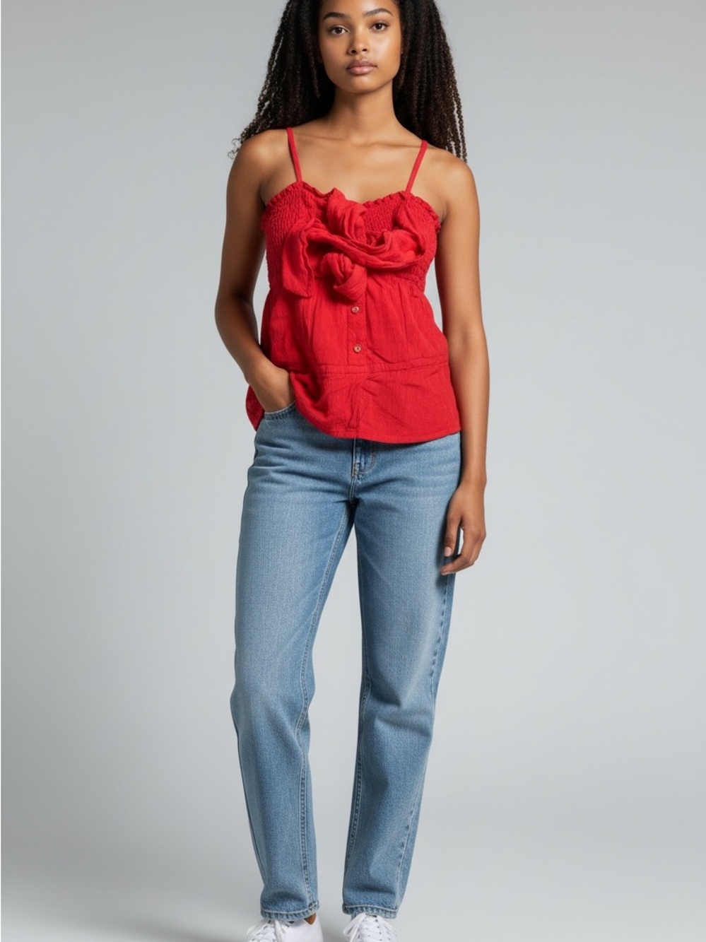 Women’s Japna Red Smocked Cami Top Size Xs